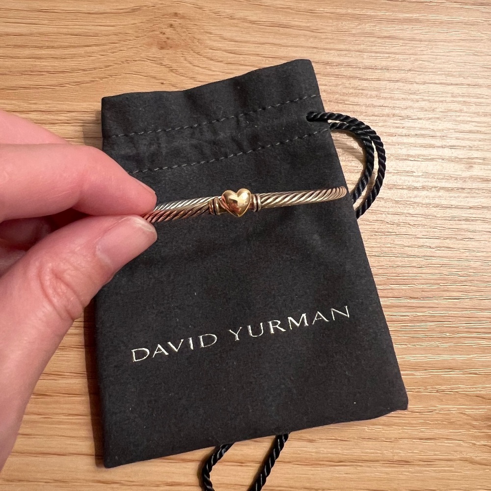 David Yurman Two-Tone Cable Bracelet with Gold Heart Accent - Picture 6 of 6